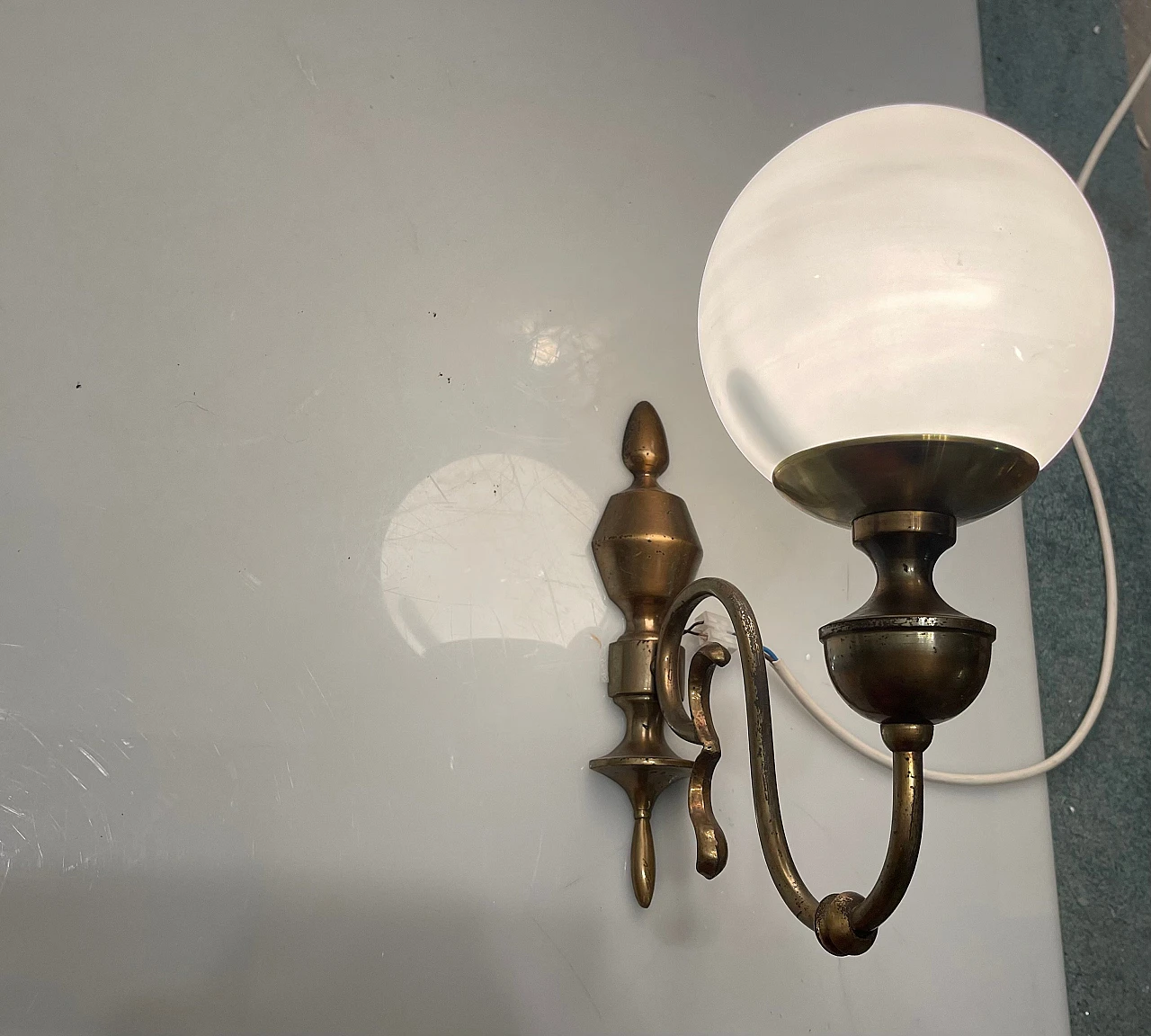 Pair of bronze and white glass wall lights, 1960s 9