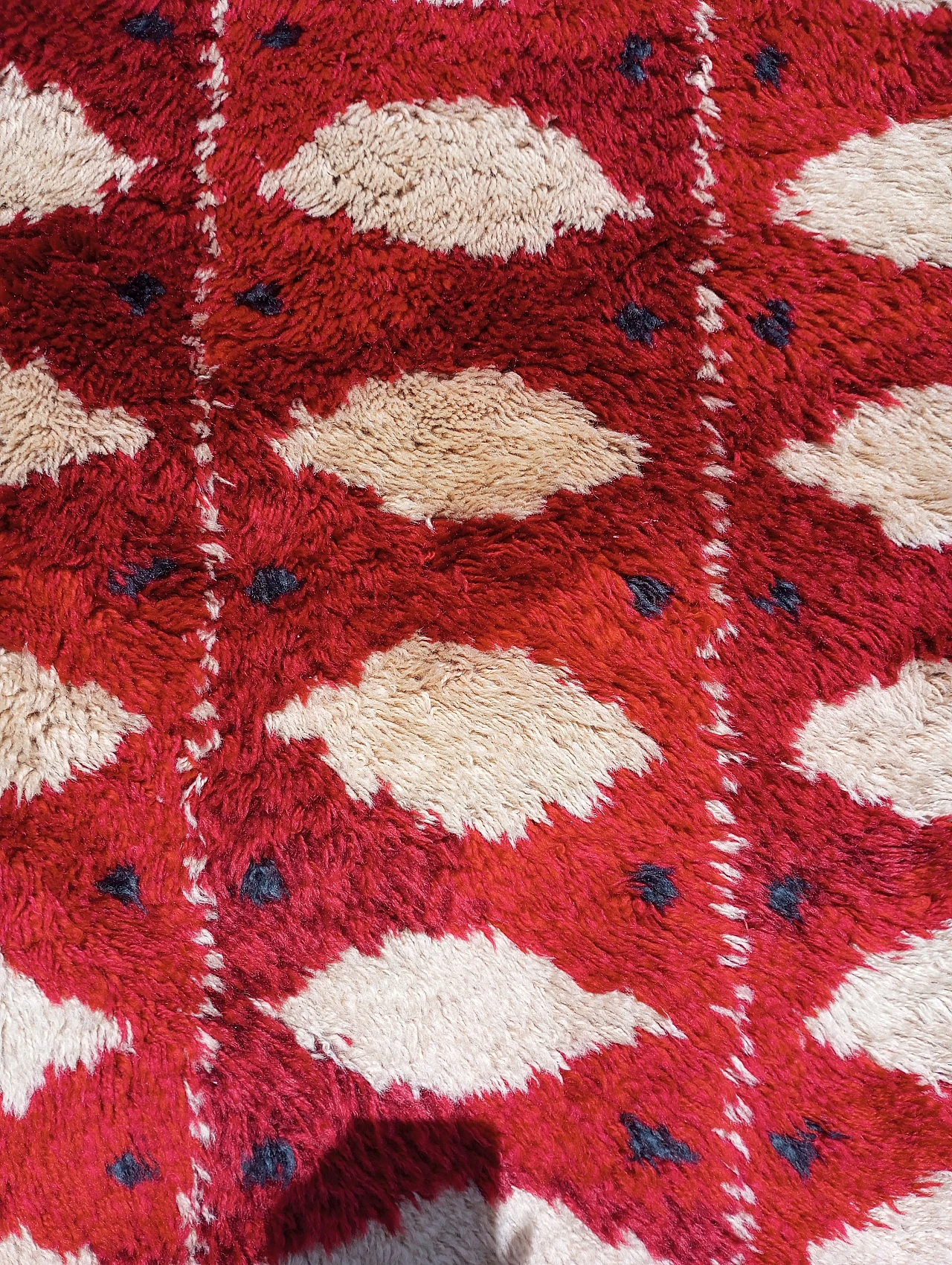 Swedish red and white wool rug, 1960s 8