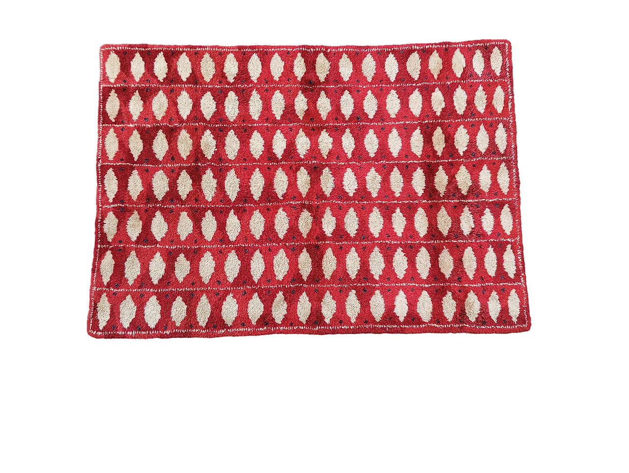 Swedish red and white wool rug, 1960s 10