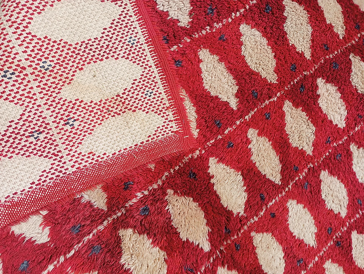 Swedish red and white wool rug, 1960s 11