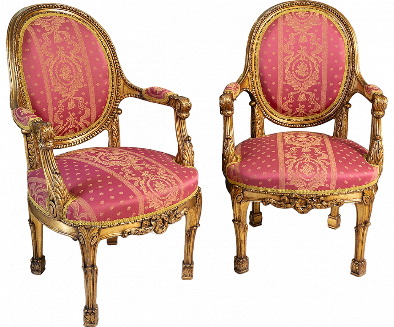 Pair of Napoleon III armchairs in gilded and carved wood, 19th century 4