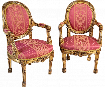 Pair of Napoleon III armchairs in gilded and carved wood, 19th century