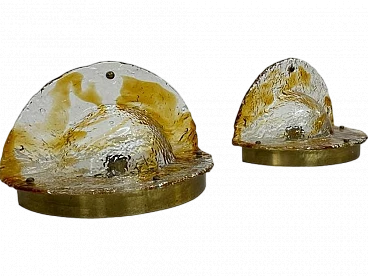 Pair of wall lights in brass & yellow and trasparent glass, 1970s