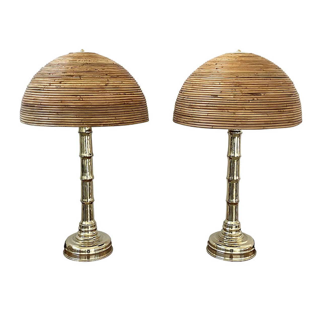 Pair of polished brass and bamboo table lamps, 1970s 1