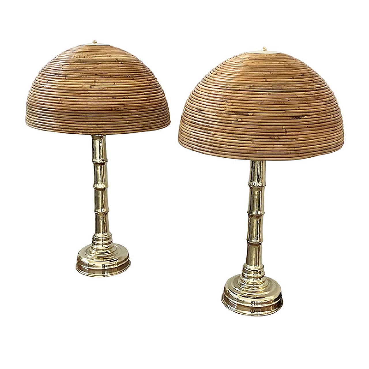 Pair of polished brass and bamboo table lamps, 1970s 2