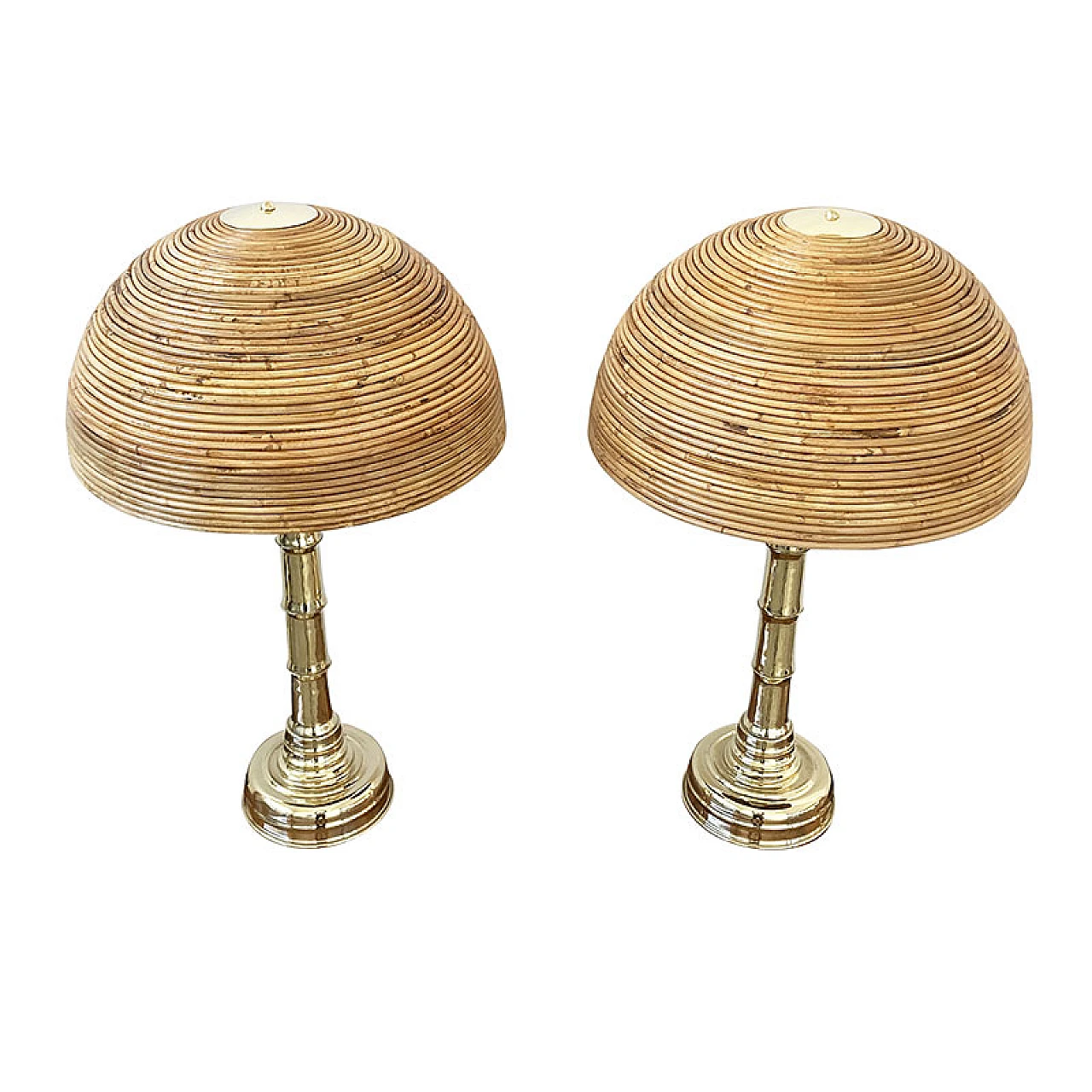 Pair of polished brass and bamboo table lamps, 1970s 3