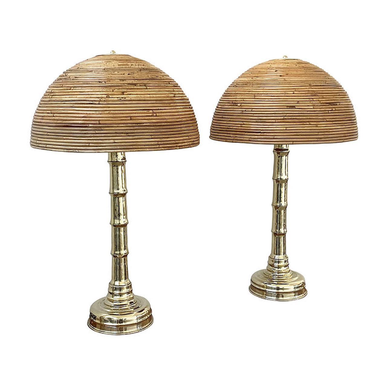 Pair of polished brass and bamboo table lamps, 1970s 4