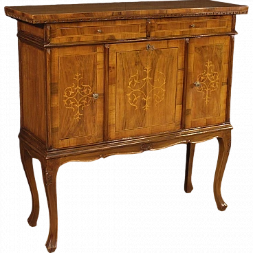 Venetian inlaid sideboard in walnut, maple and fruitwood, 1960s