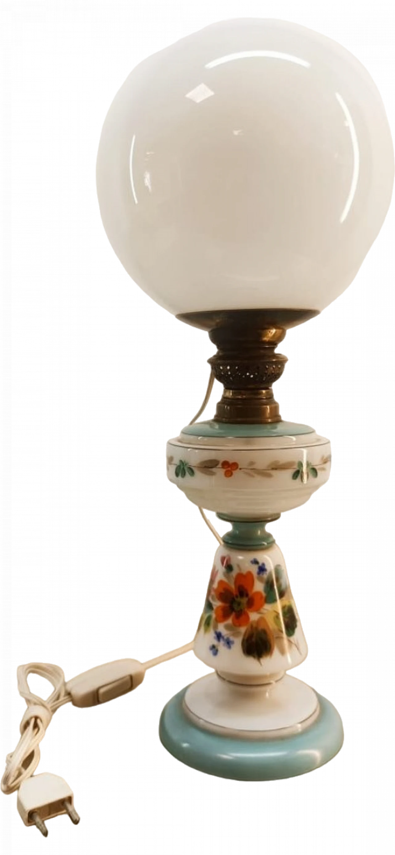 Spherical table lamp in glass with floral motifs & brass, 1950s 13