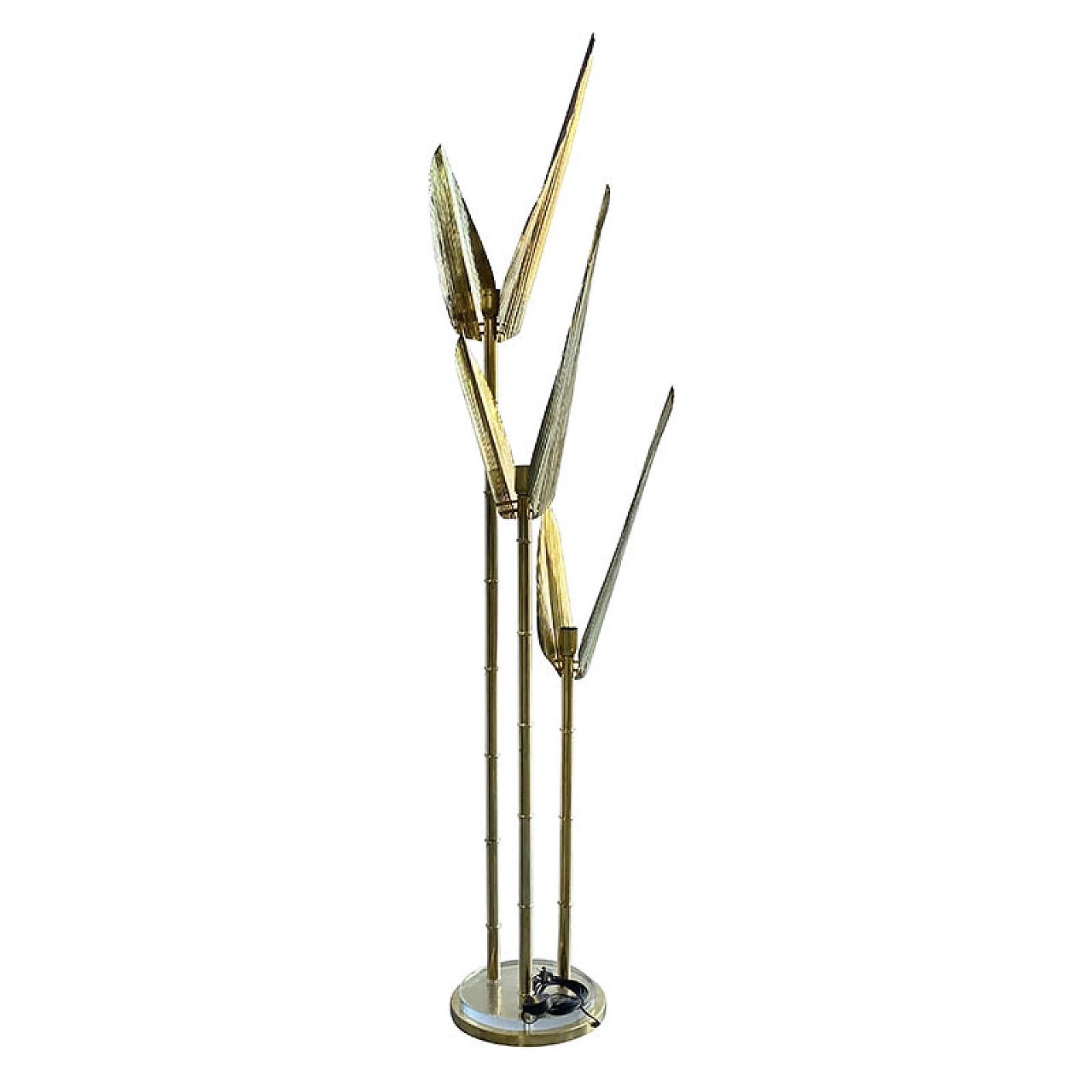 Bamboo-shaped floor lamp in polished brass, 1970s 4