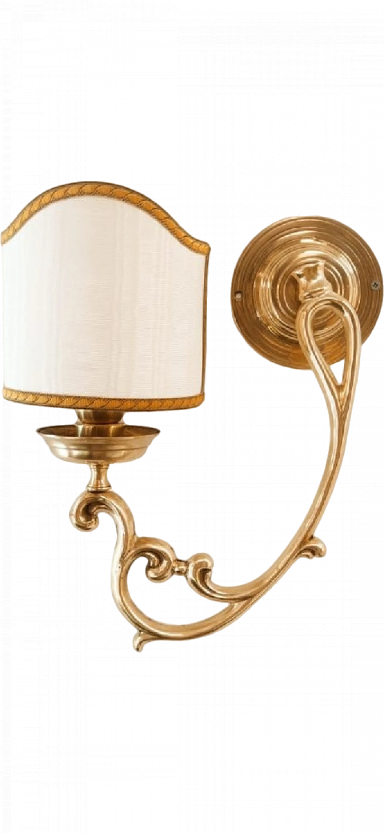 Wall light in brass with white & gold fabric lampshade, 1980s 10