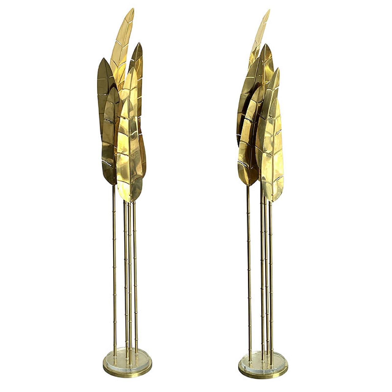 Pair of polished brass floor lamps, 1970s 1