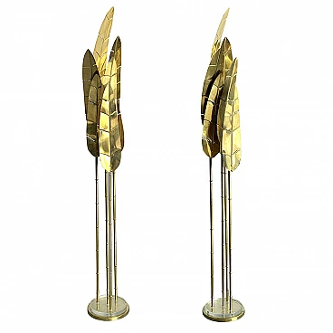 Pair of polished brass floor lamps, 1970s