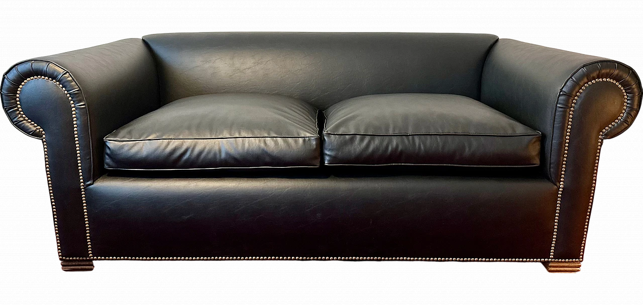 Chesterfield sofa in black faux leather with studded details, 2000s 6