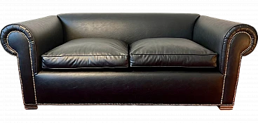 Chesterfield sofa in black faux leather with studded details, 2000s