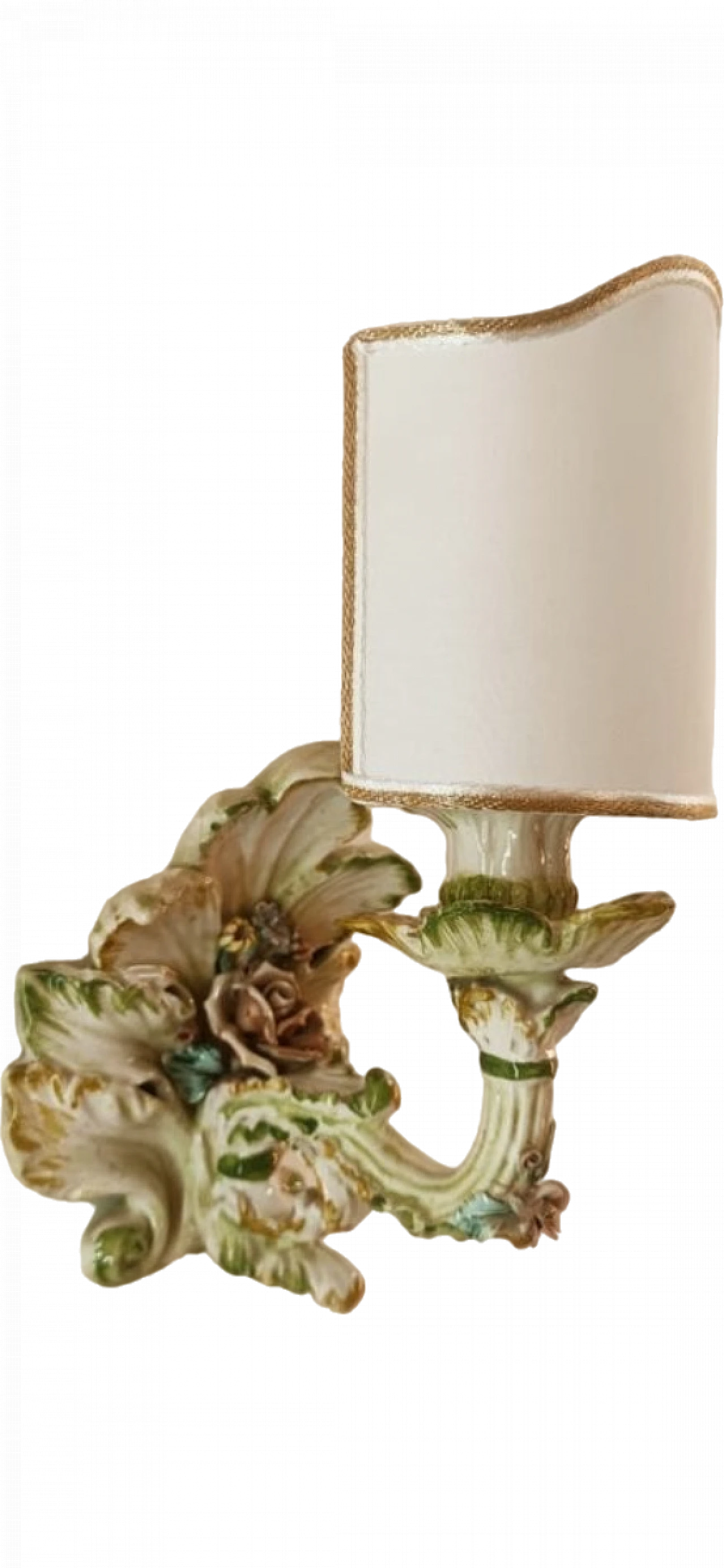 Wall light with flowers-shaped ceramic stem & fabric lampshade 18