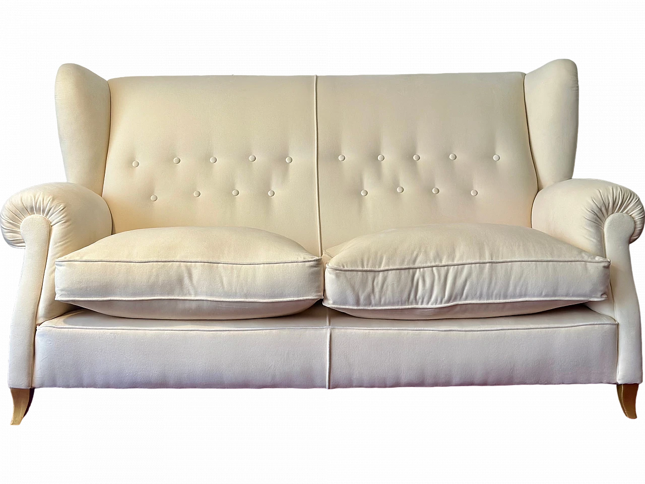 Chesterfield two-seater white velvet sofa, 1980s 6