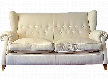 Chesterfield two-seater white velvet sofa, 1980s