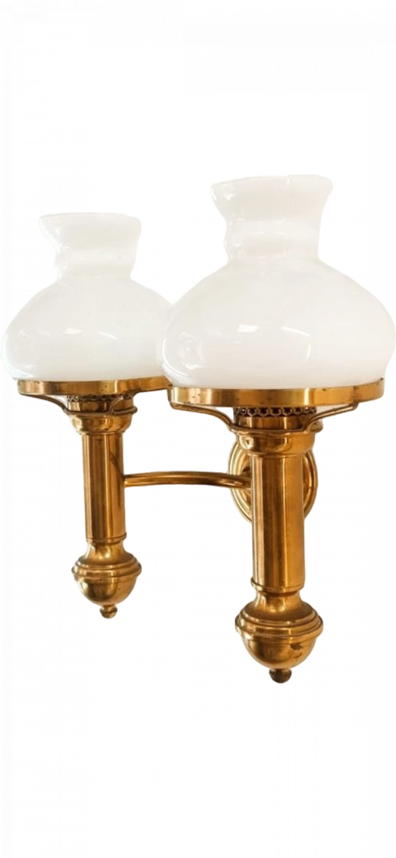 2-Light applique in brass with opaline glass diffusers, 1970s 8