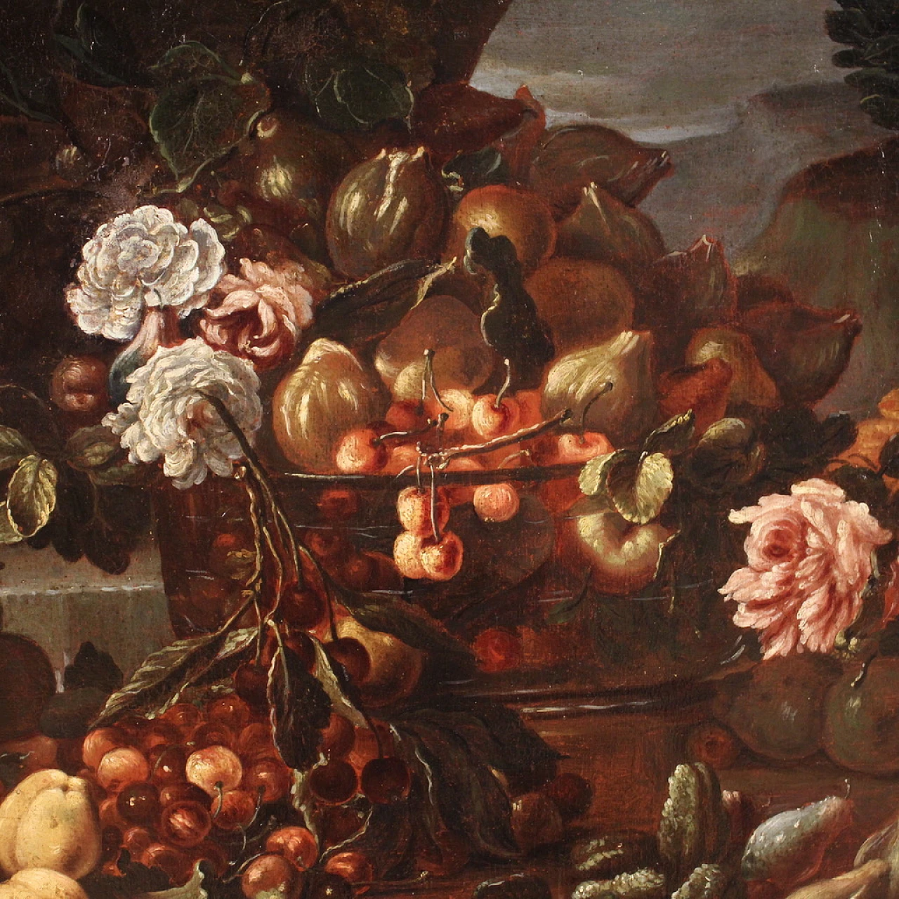 Still life with flowers and fruit, oil on canvas, 17th century 5