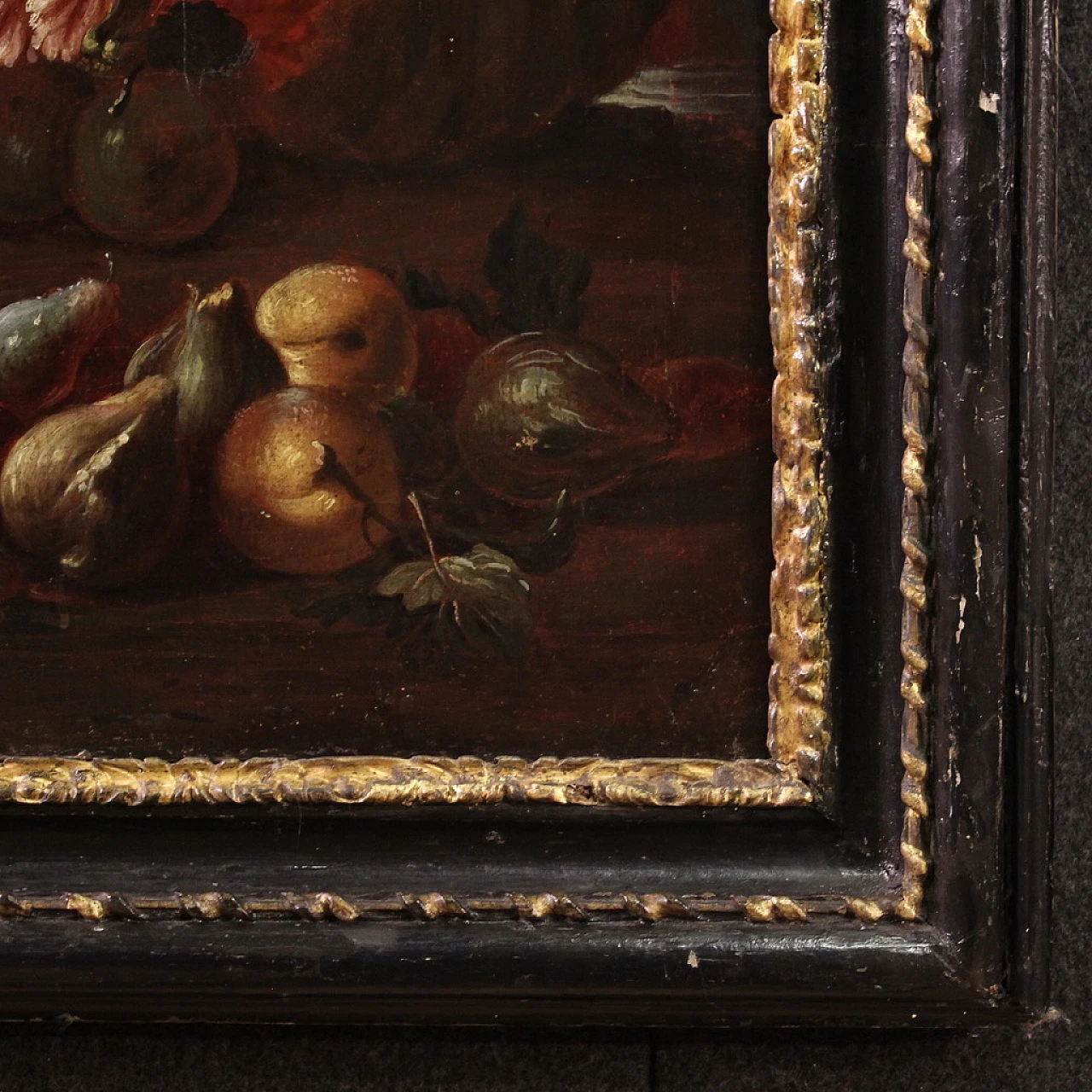 Still life with flowers and fruit, oil on canvas, 17th century 6