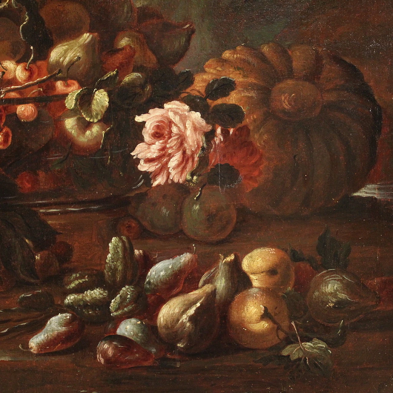 Still life with flowers and fruit, oil on canvas, 17th century 9