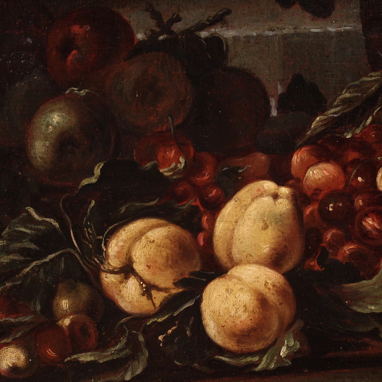 Still life with flowers and fruit, oil on canvas, 17th century 11