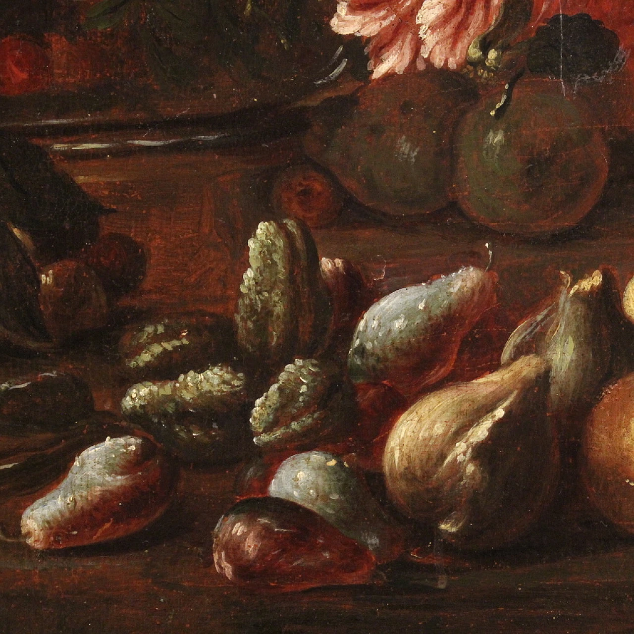 Still life with flowers and fruit, oil on canvas, 17th century 12