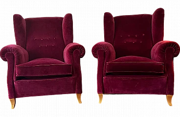 Pair of Chesterfield velvet armchairs, 18th century