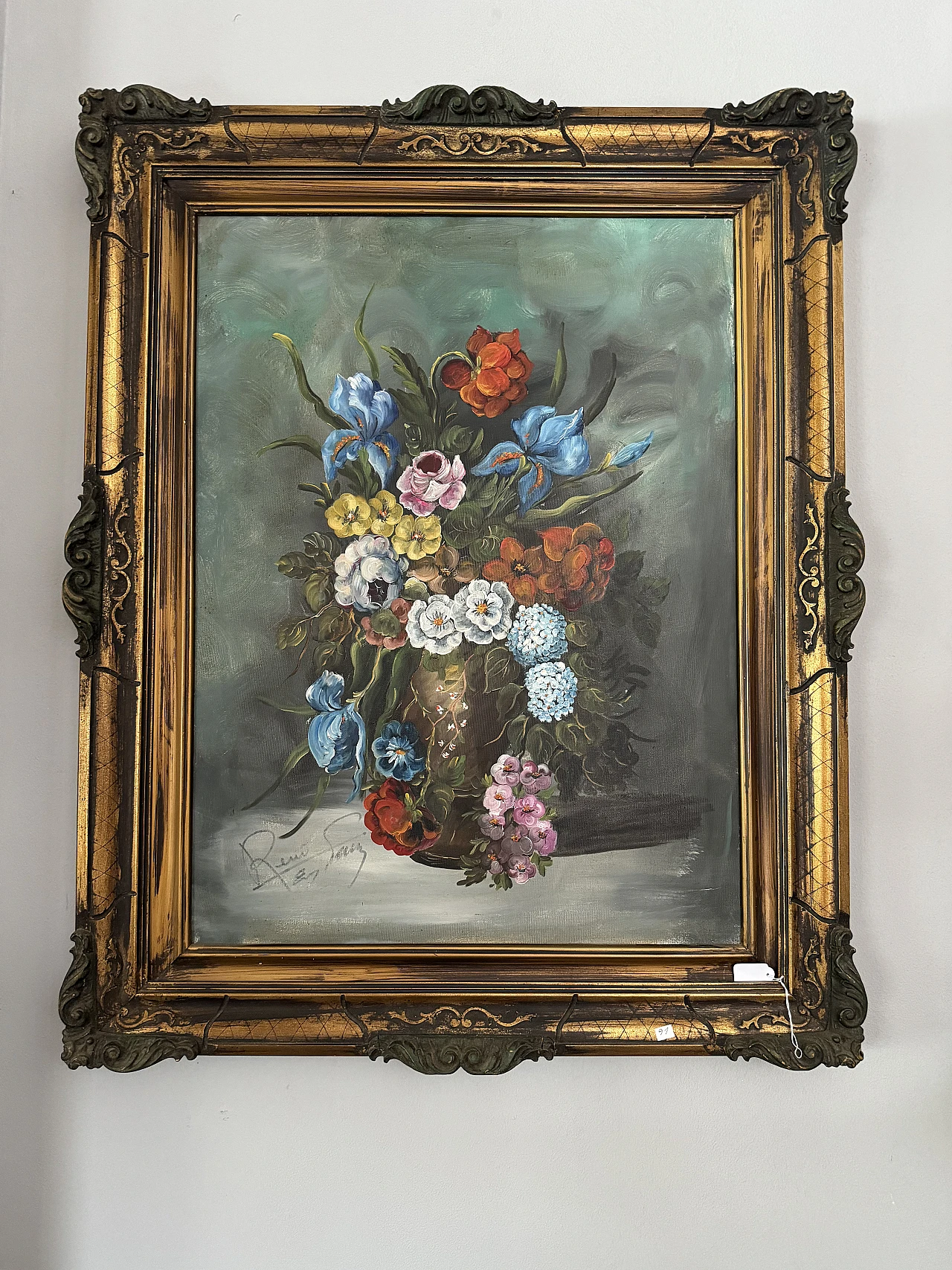 Painting with flowers, oil on canvas, 1970s 1