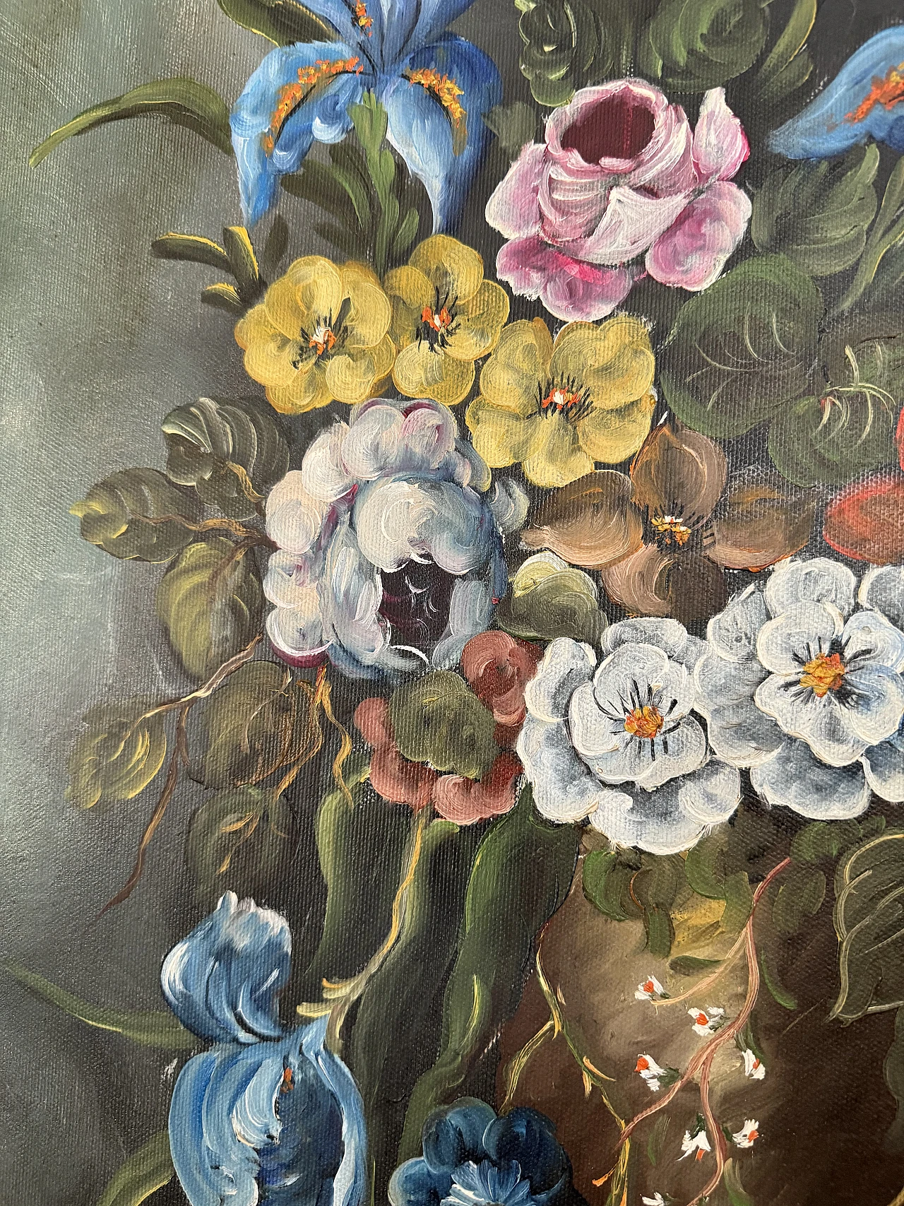 Painting with flowers, oil on canvas, 1970s 3