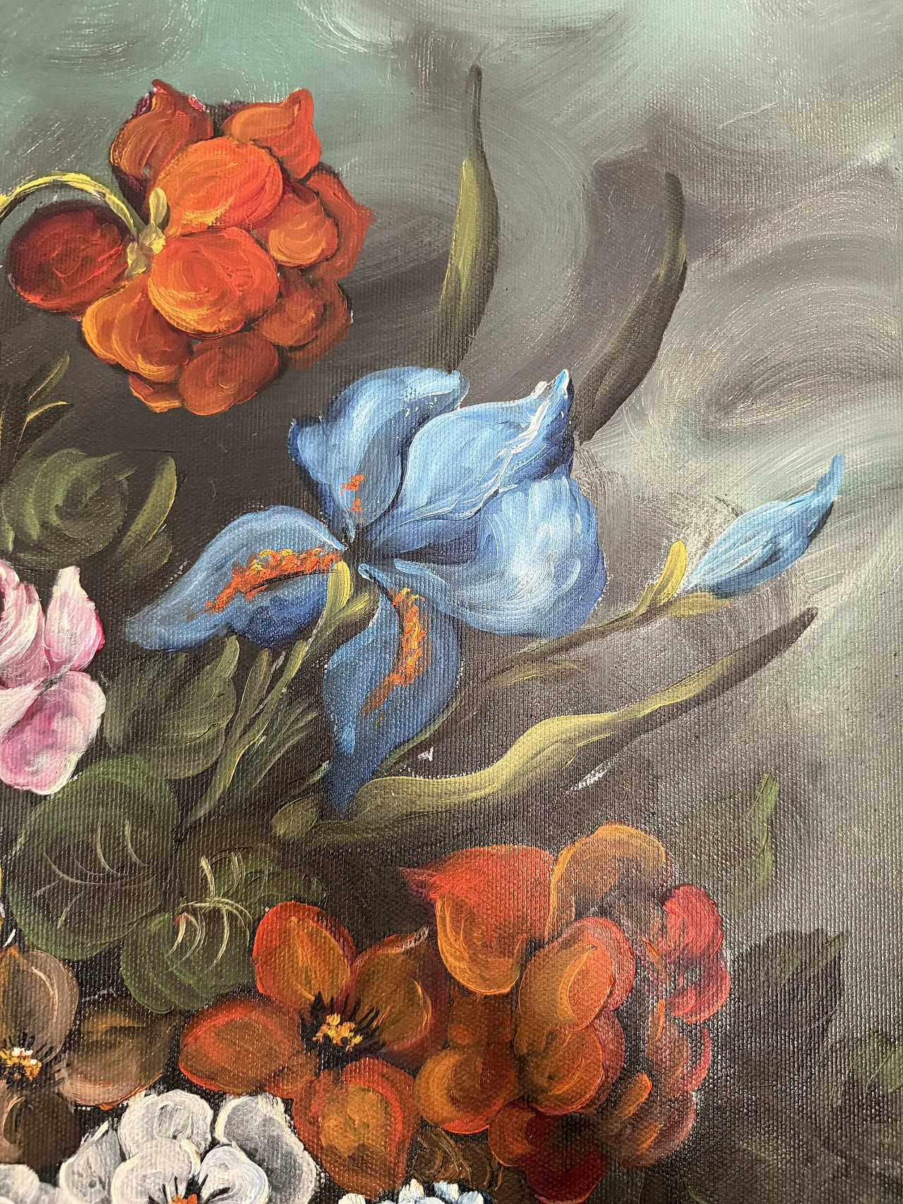 Painting with flowers, oil on canvas, 1970s 4