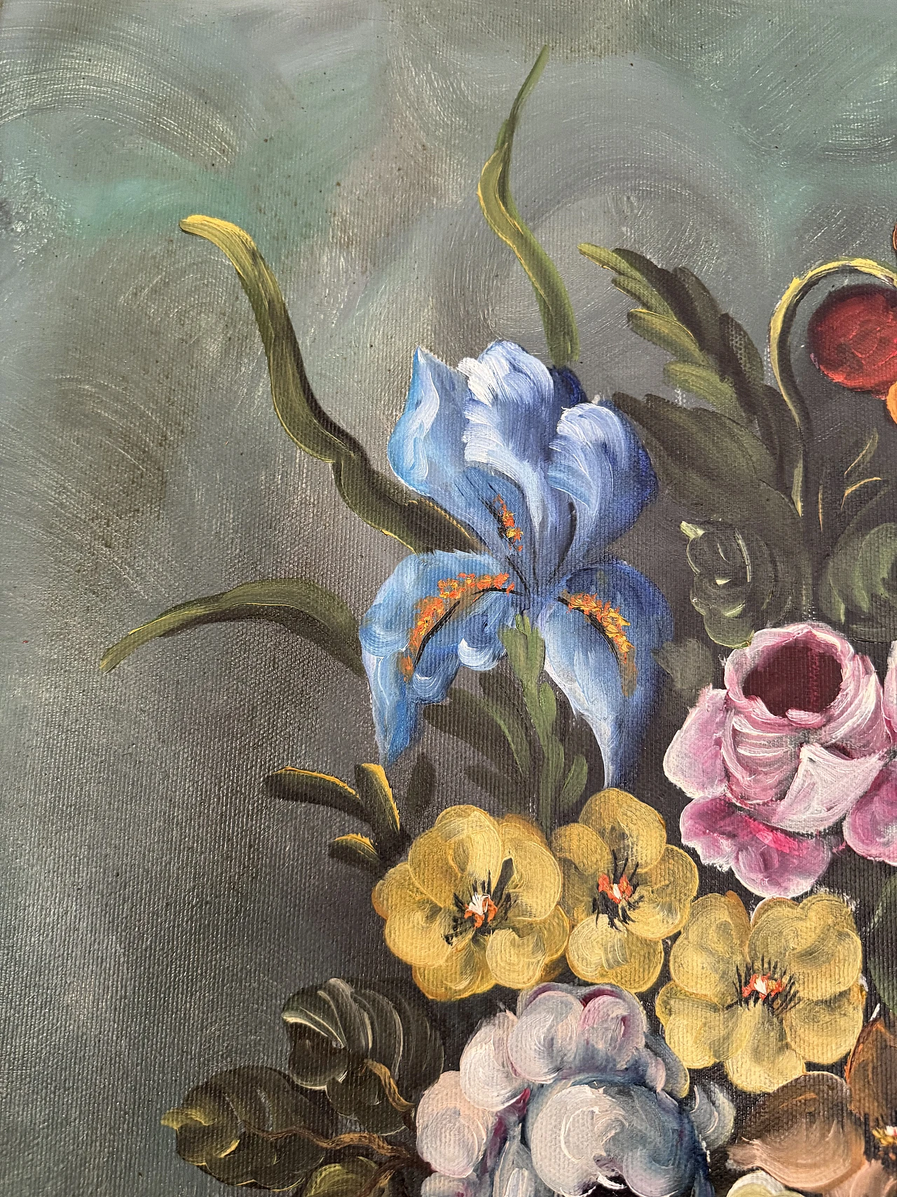 Painting with flowers, oil on canvas, 1970s 5