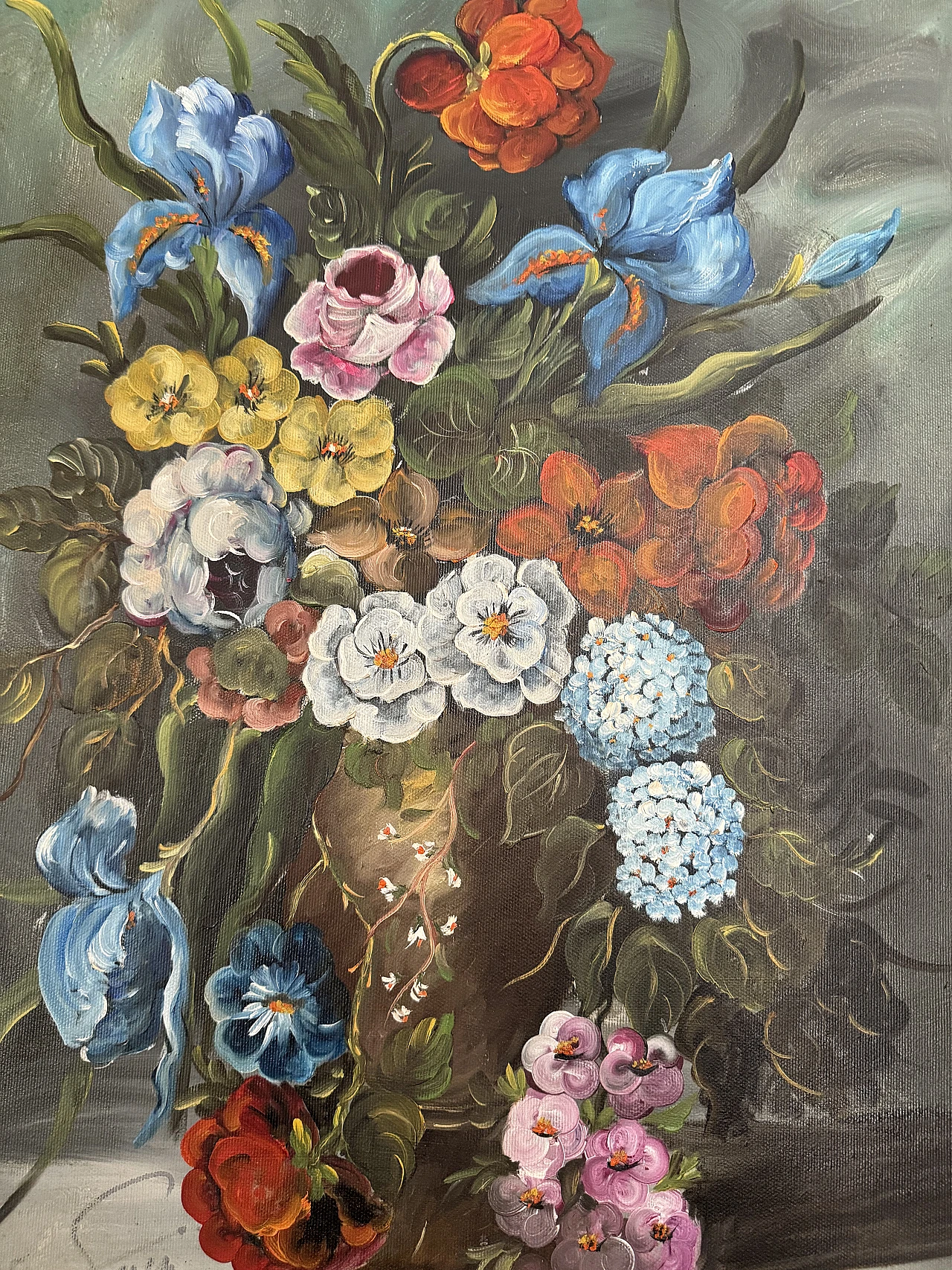 Painting with flowers, oil on canvas, 1970s 6