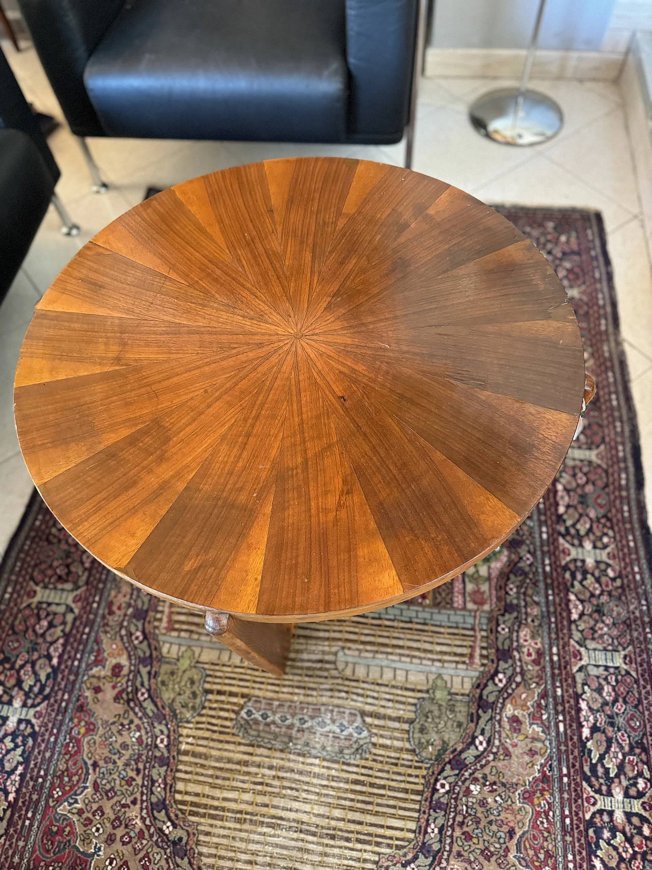 Art Deco round walnut coffee table, 1930s 3