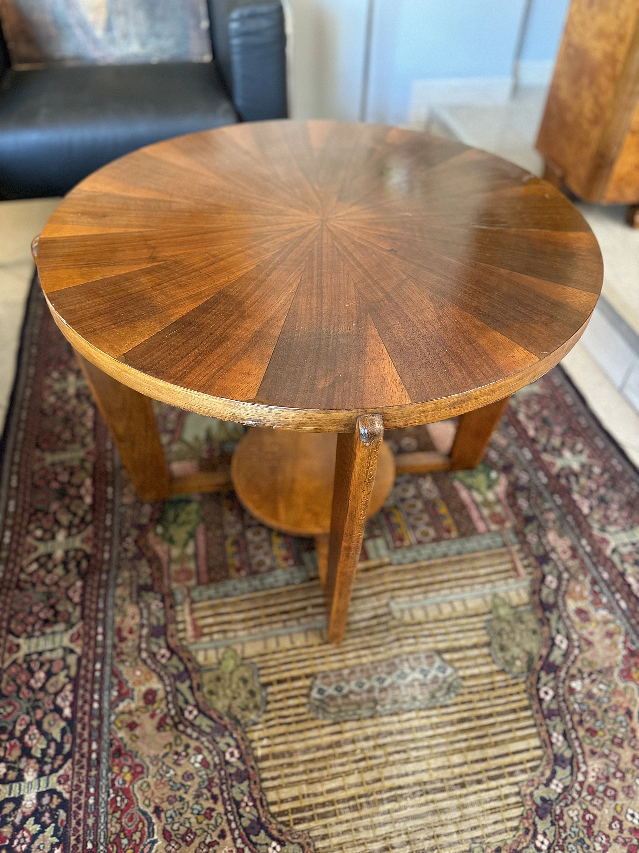 Art Deco round walnut coffee table, 1930s 4