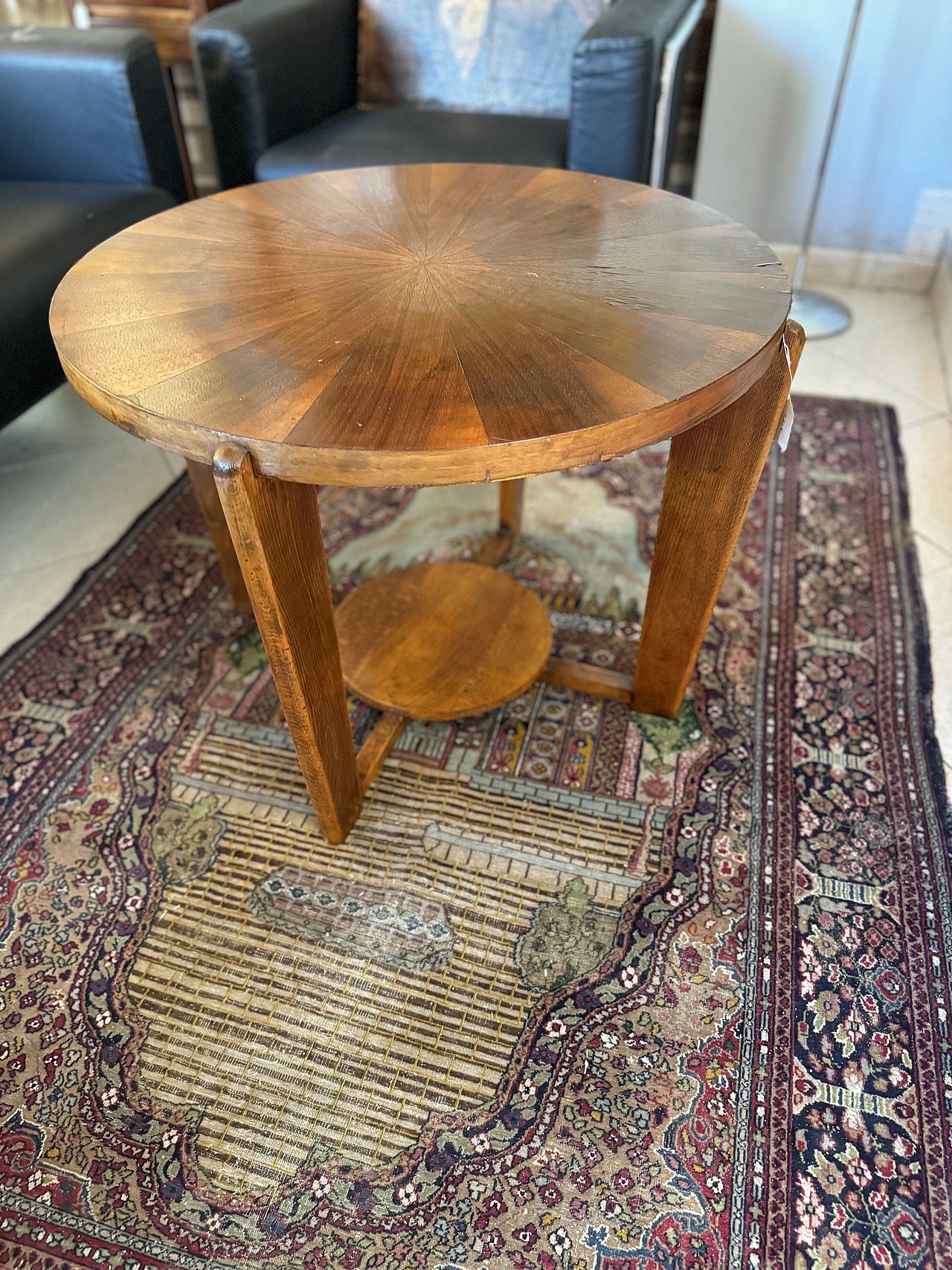 Art Deco round walnut coffee table, 1930s 5