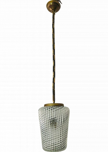 Glass and brass hanging lamp by Archimede Seguso, 1940s