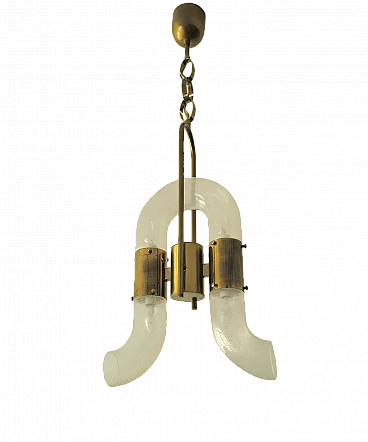 Pulegoso glass and brass chandelier by Carlo Nason, 1970s