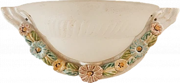 Ceramic and glass wall sconce with flowers, 1980s