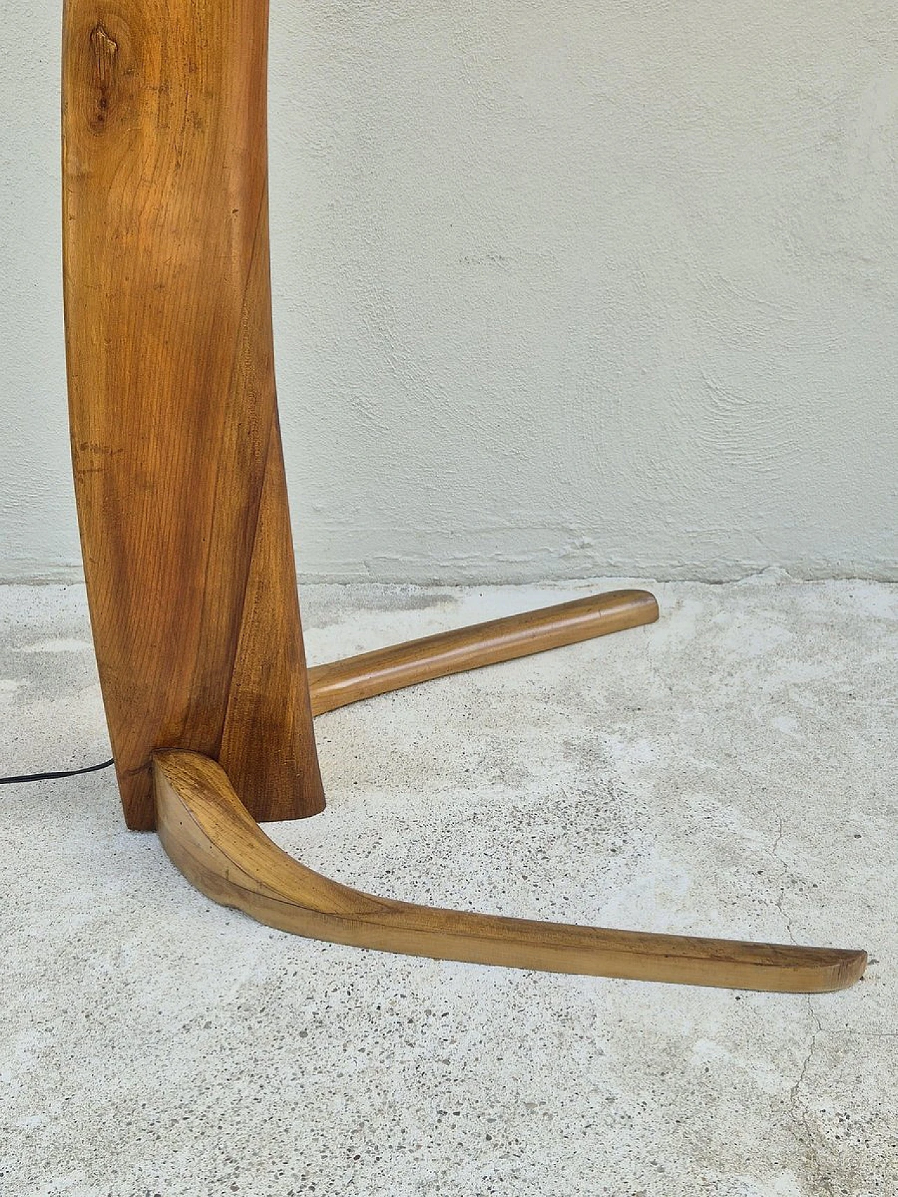 Arc floor lamp with cherry wood structure & fabric lampshade, 1940s 10