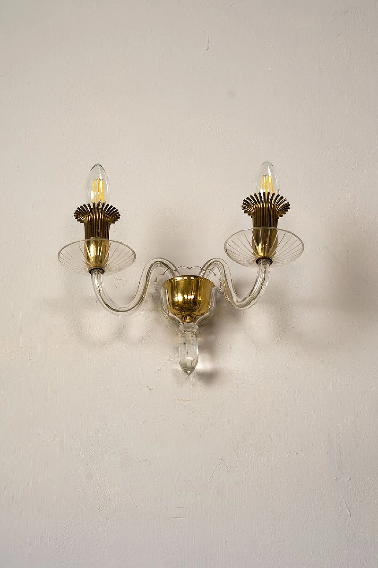 2-Light applique in glass with brass structure, 1970s 3