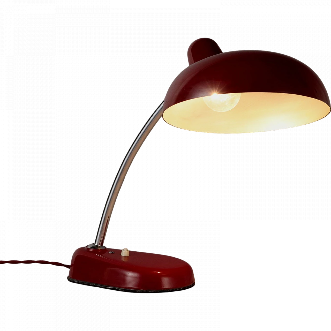 Lampada da tavolo in alluminio smaltato rosso e metallo, anni '50 9