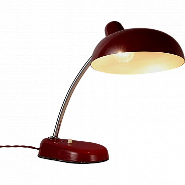Lampada da tavolo in alluminio smaltato rosso e metallo, anni '50