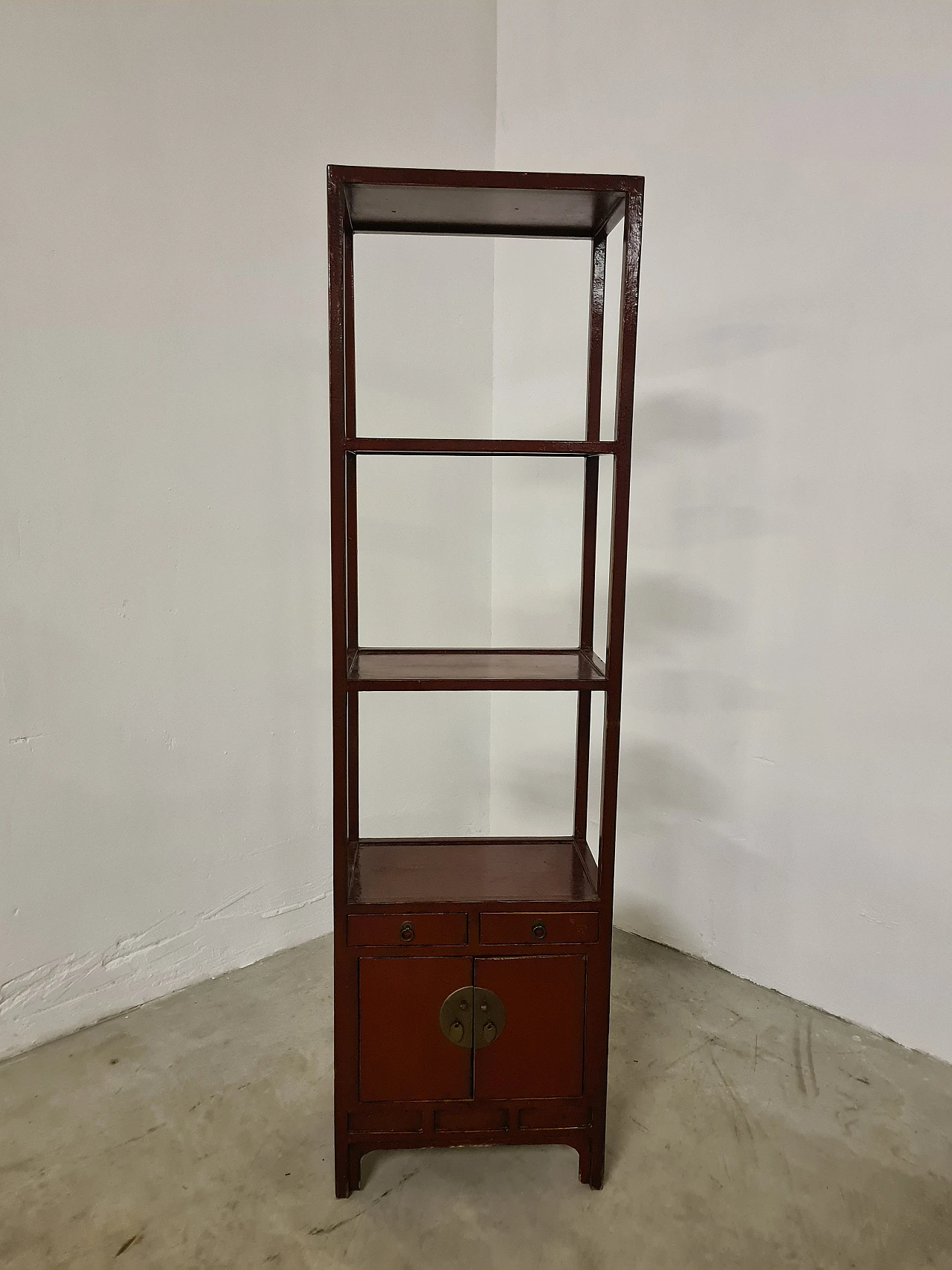 Laquered wood bookcase with storage compartment & drawers, 1940s 1