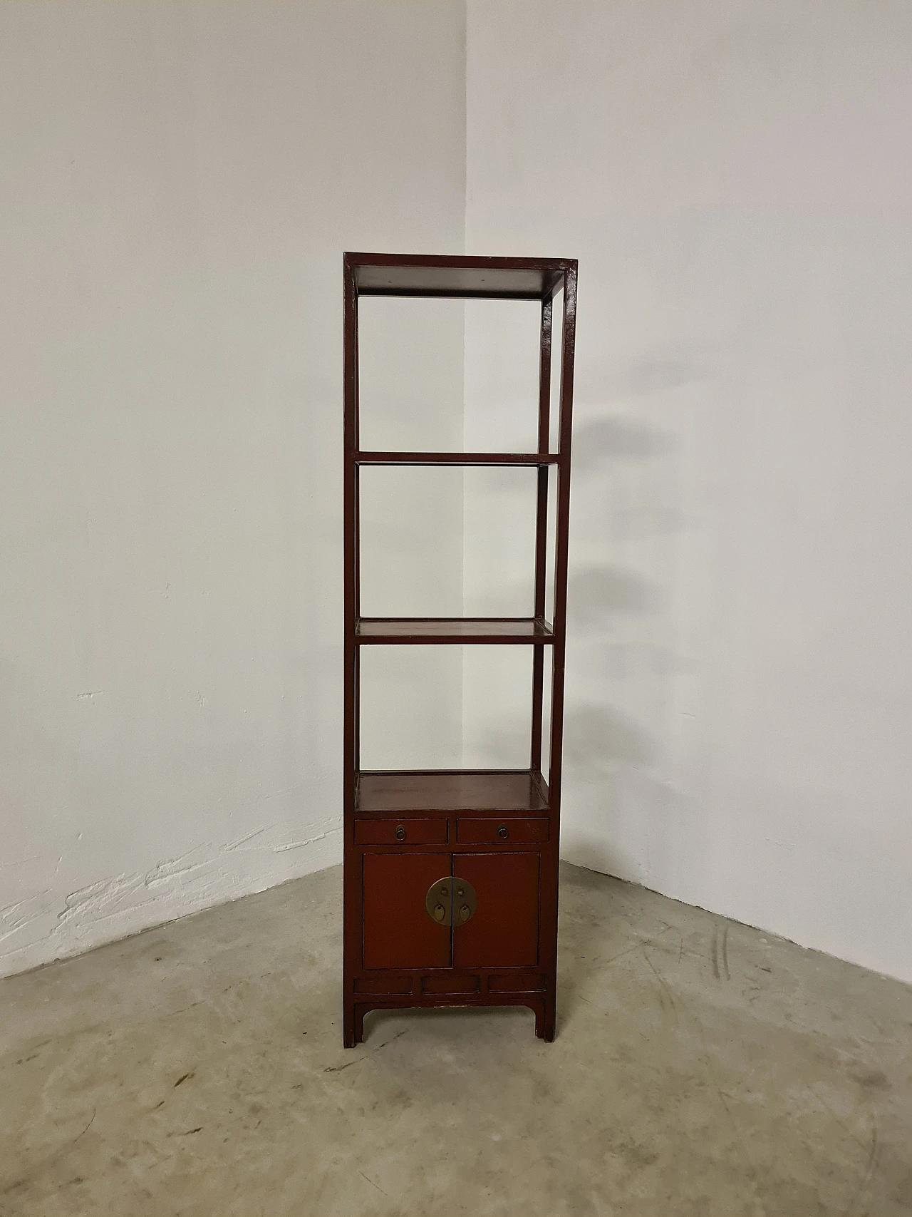 Laquered wood bookcase with storage compartment & drawers, 1940s 2