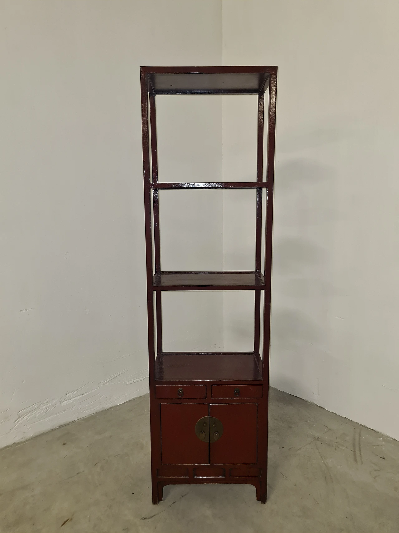 Laquered wood bookcase with storage compartment & drawers, 1940s 6