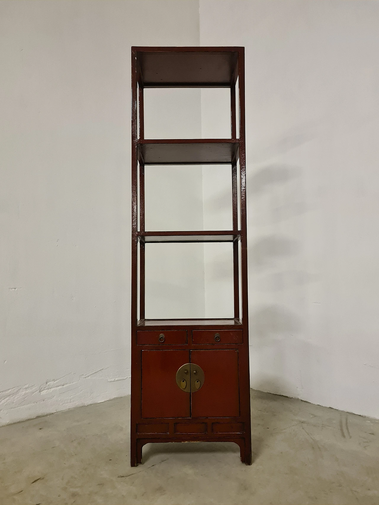 Laquered wood bookcase with storage compartment & drawers, 1940s 7