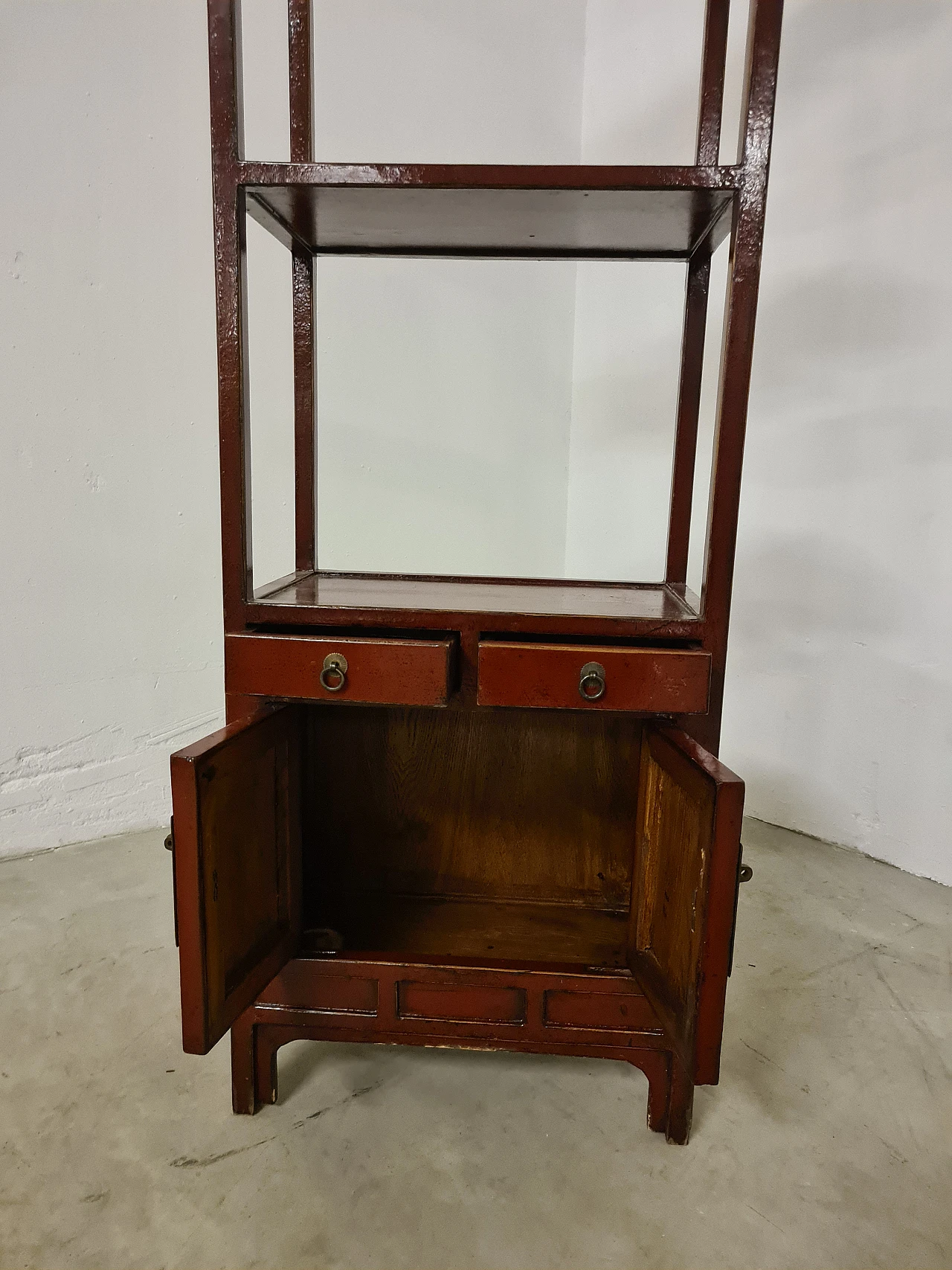 Laquered wood bookcase with storage compartment & drawers, 1940s 8