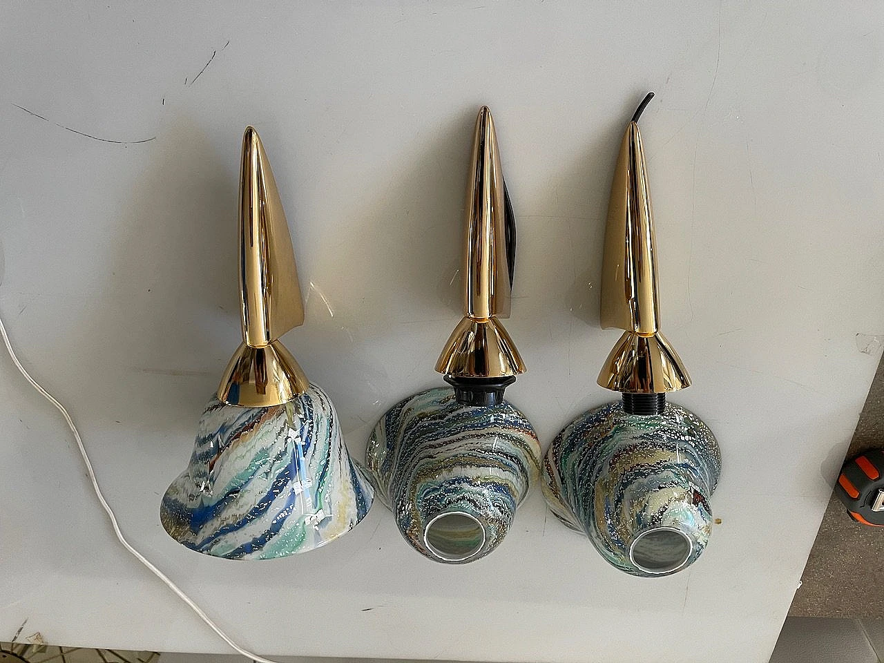 3 Multicolored Murano glass & brass sconces, 1980s 9